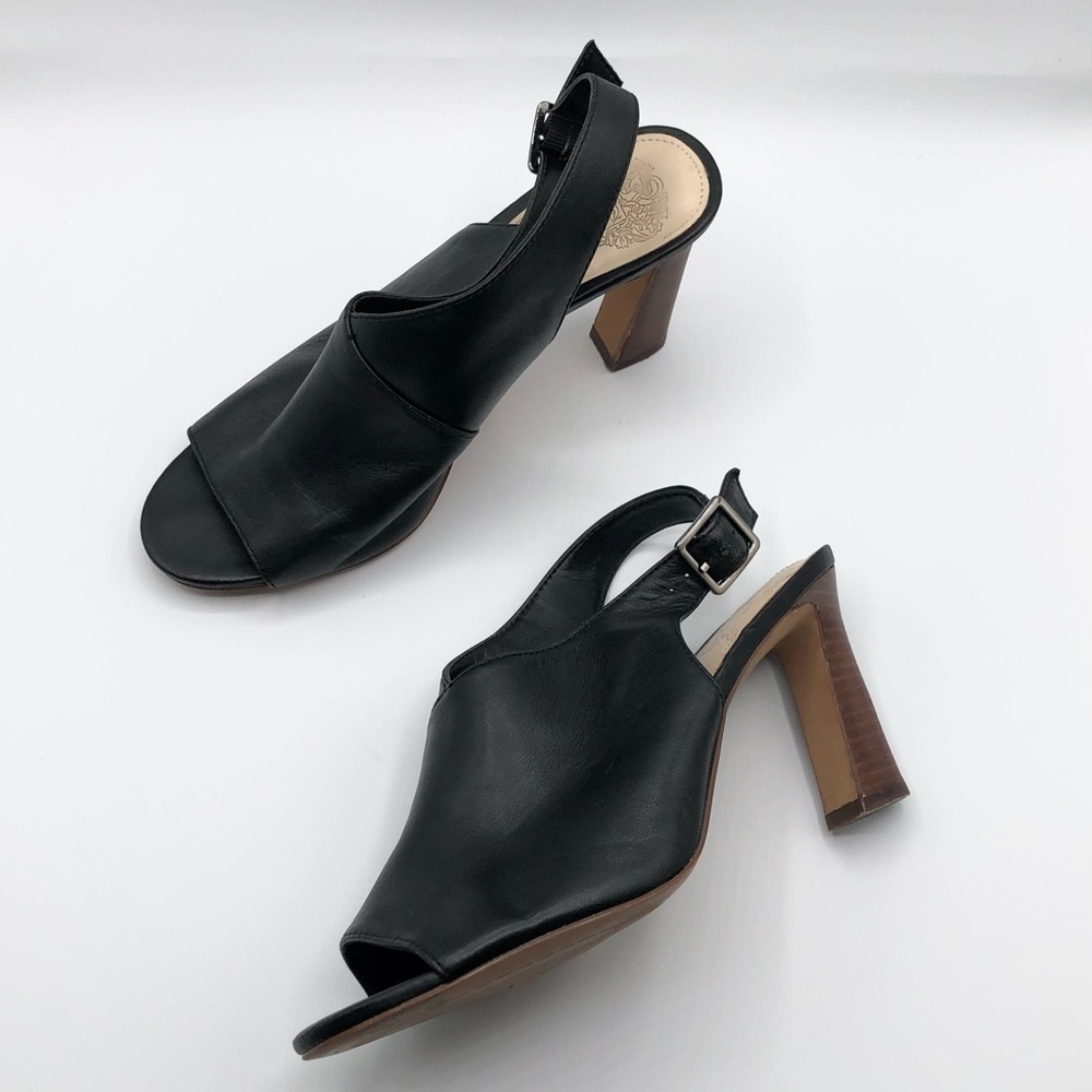 Vince Camuto Black Peep Toe Leather Slingback Heels Women’s Size 7.5